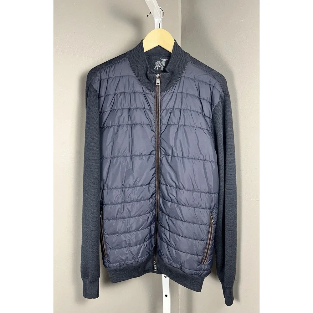 Raffi Qulited Knit Zip Sweater Jacket Men's M Wool Blend Hybrid Luxury Navy